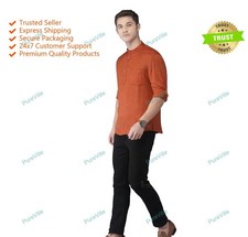 Mens Kurta Clothing Fashion Shirt Mens Short Kurta Cotton India Dress Dark Red