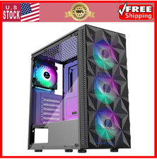 ATX Gaming PC Case Mid Tower Pre-Install 4 RGB Fans Tempered Glass USB 3.0