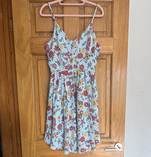 Glamorous Blue Floral V-Neck Strappy Sleeveless Fit & Flare Mini Dress S