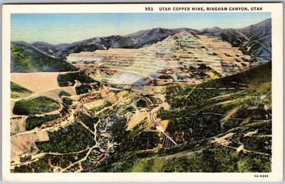 Vintage Linen Postcard Bingham Canyon Copper Excavation Bingham Canyon, UT 1940s
