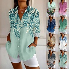 Womens Button Down Shirt Long Sleeve Shirts For Women Print Graphic Blouse Top