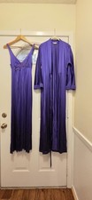 Vintage Vanity Fair Purple Long Nightgown Robe Set Lace Appliqu Size Small