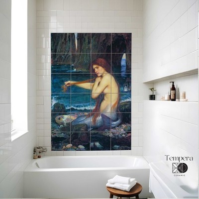 Waterhouse Mermaid Tile Mural, Mythic Siren for Bathroom Décor, Meramid Tiles