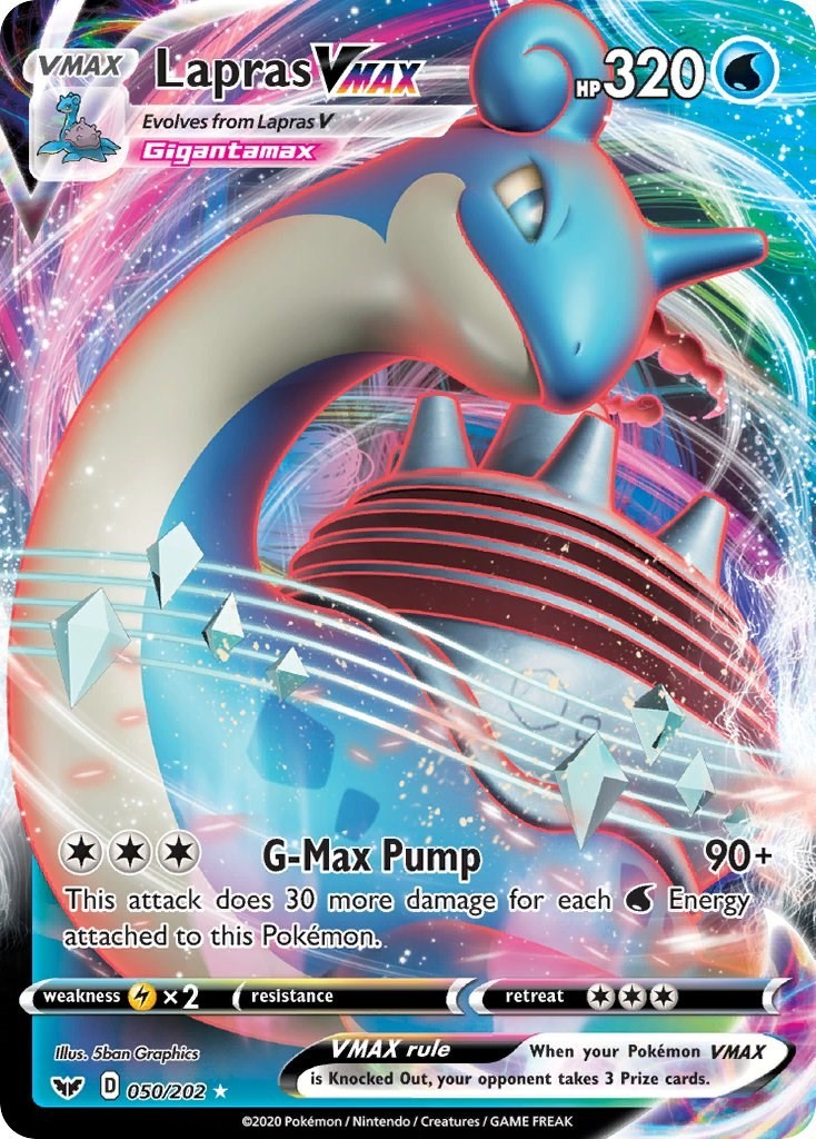 Lapras VMAX 050/202 Ultra Rare SWSH01: Sword & Shield Base Set Pokemon Holofo...