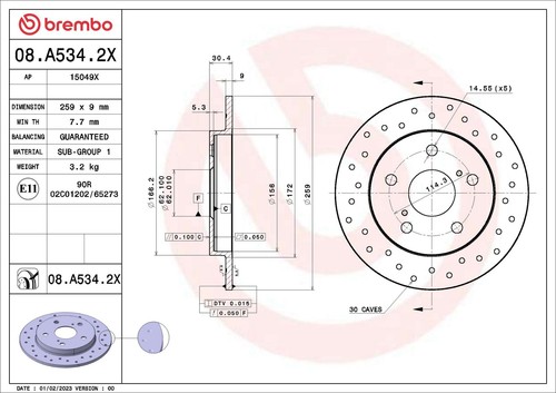 2x BRAKE DISC 08.A534.2X FOR TOYOTA COROLLA/AURIS 4ZZ-FE 1.4L 1ND-TV 1.4L 4cyl - Picture 2 of 7