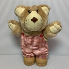 Vintage 1986 Furskins 6.5" Plush Bear w/ Red Striped Overalls Tan Boots Shoes