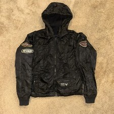 Harley Davidson Reversible Windbreaker Sweater Jacket Sz Small Black Logo Pockts