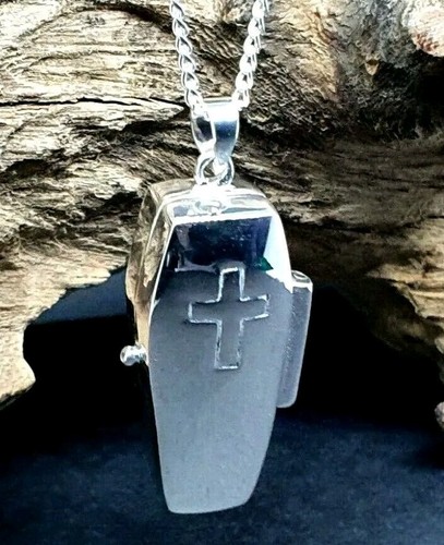 Coffin Locket Pendant Large 925 Sterling Silver 20" Strong Chain Gothic Boxed Uk - Picture 12 of 18