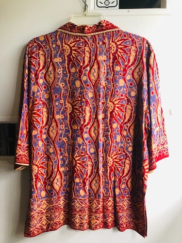 Vintage indische Textilbluse "Handdruck 100%" mit Knöpfen vorne Kurzarm - Bild 10 von 11