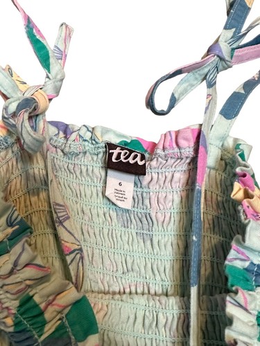 Tea Collection Floral Romper Tie Straps 100% Cotton Travel Summer Girls Size 6 - Picture 3 of 9
