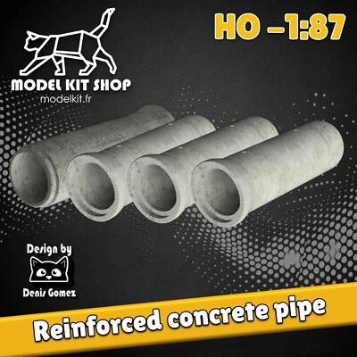 MODELKIT.FR HO (1:87) - Elément de décor - Canalisation Beton (Buse de 1m Par 3m De Long)