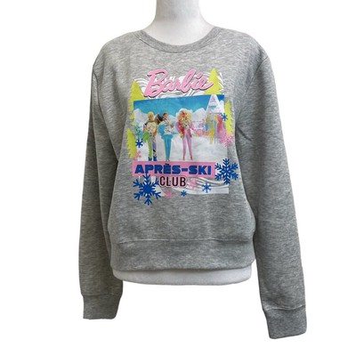 Barbie Apres Ski Club Sweater Heather Gray Sweatshirt sz M Casual Barbiecore