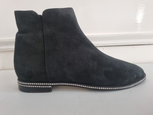 Le Silla GINETTE Black Suede Ankle Flats Boots Crystal's Stones Size EU 39 - Picture 9 of 24