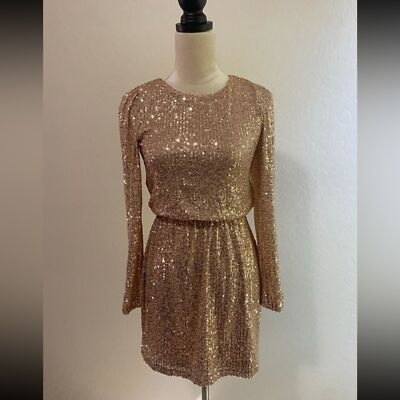 Crystal Sky Rose Gold shimmery sparkly sequined long sleeve mini dress size  XS | eBay