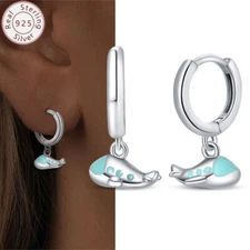 KUNSIR 925 Sterling Silver Small Travel Airplane Dangle Hoop Earrings For Women