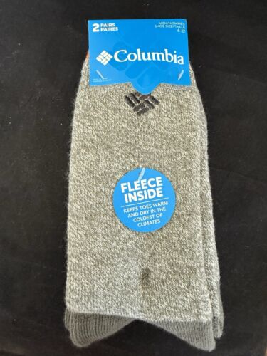 Columbia 2 Pack Gray Fleece Lined Socks Keeps Toes Warm & Dry Men's Sz 6-12 NWT