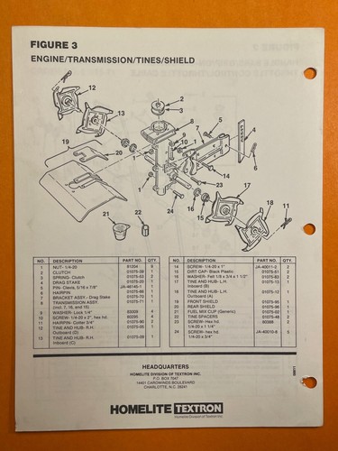 Homelite - Tiller / Cultivator Model MTC-12 UT22082 (Parts Manual