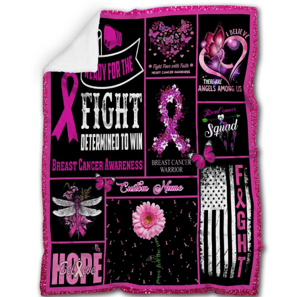 Personalized Breast Cancer Awareness Blanket, Custom Name Fleece, Sherpa