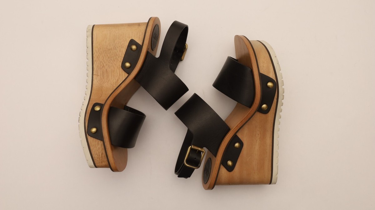Chloe Woody Platform Wedge Sandals Size 40/US 10 in Black Leather