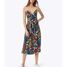 TORY BURCH Blue Floral Grotto Wrap Dress US 8