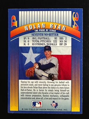 Nolan Ryan 1991 Field of Vision Silver Star Hologram Card Texas