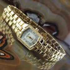 New Women's Gold WALTHAM Crystal Bezel Chunky Link Bracelet Watch YWL-441