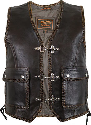 MDM Braune Lederweste Bikerweste Biker Motorrad Chopperweste Kutte Herren Clubweste