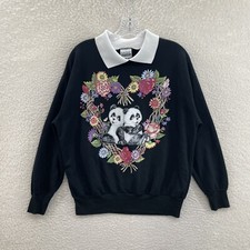 90s Vintage Sweatshirt Sweater Medium Black Panda Kawaii Fairy Kei Grandma