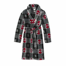 Spider-Man Boy's Gray Print Superhero Fleece Bathrobe size M 7/8 
