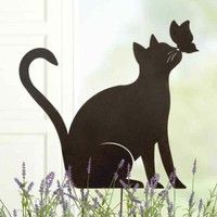 Gartenstecker Beetstecker Katze Mit Schmetterling (G67129 Gartendeko Gartenfigur