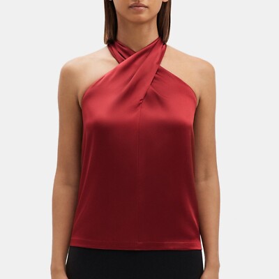 Theory Ertil Cross Front Halter Top Size P 0-2 Stretch Satin
