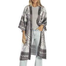 Sassy Jones Gigi Luxe Kimono Duster Robe Cover Up Black Gray White Osfm New