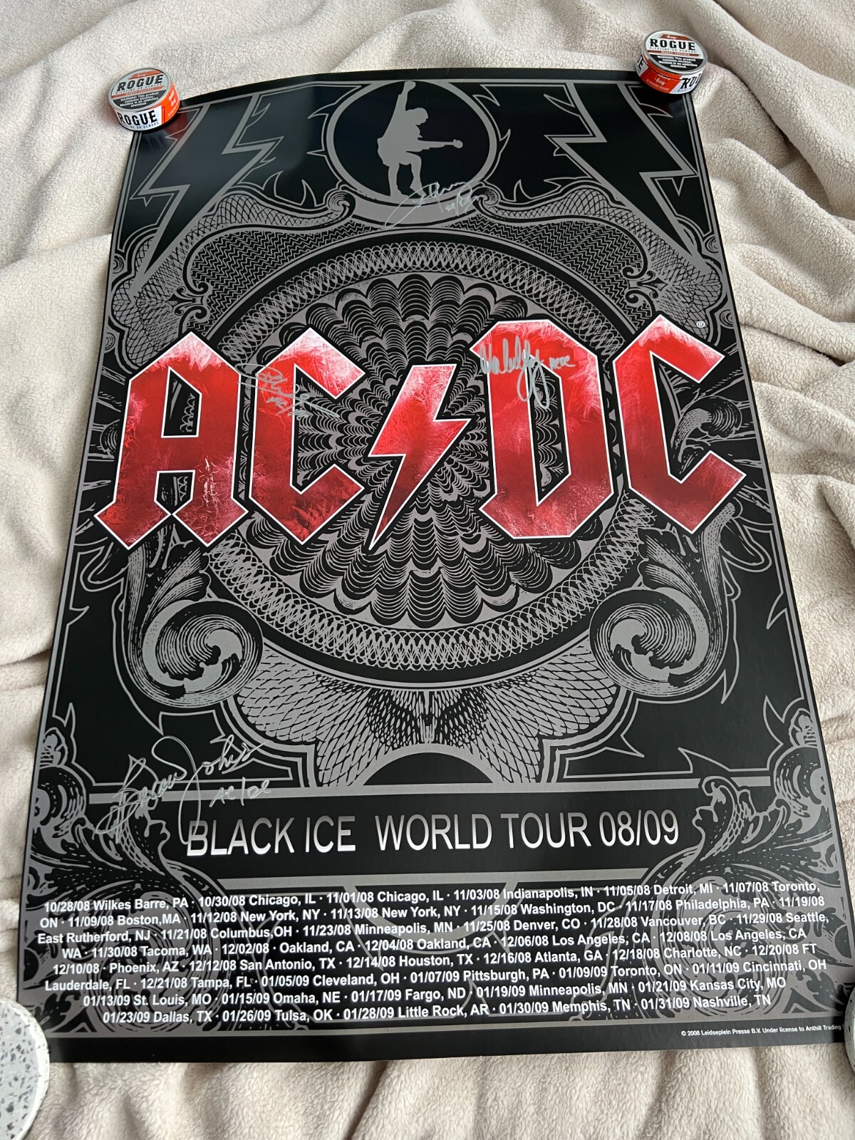 ACDC AUTOGRAPHED / SIGNED - BLACK ICE - TOUR POSTER W/ BACKSTAGE PASS ...