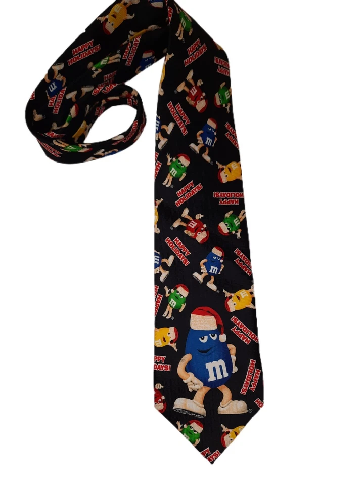 Corbata M&M Para Hombre Novedad Felices Fiestas Chocolate Caramelos Con Sombreros de Papá Noel Foto 2 de 3