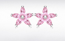 Sterling Silver Pink Flower Stud Earrings