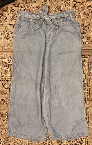M&S Light Blue Straight culotte Trouser With Tie Belt & Elastic Waist UK10/12