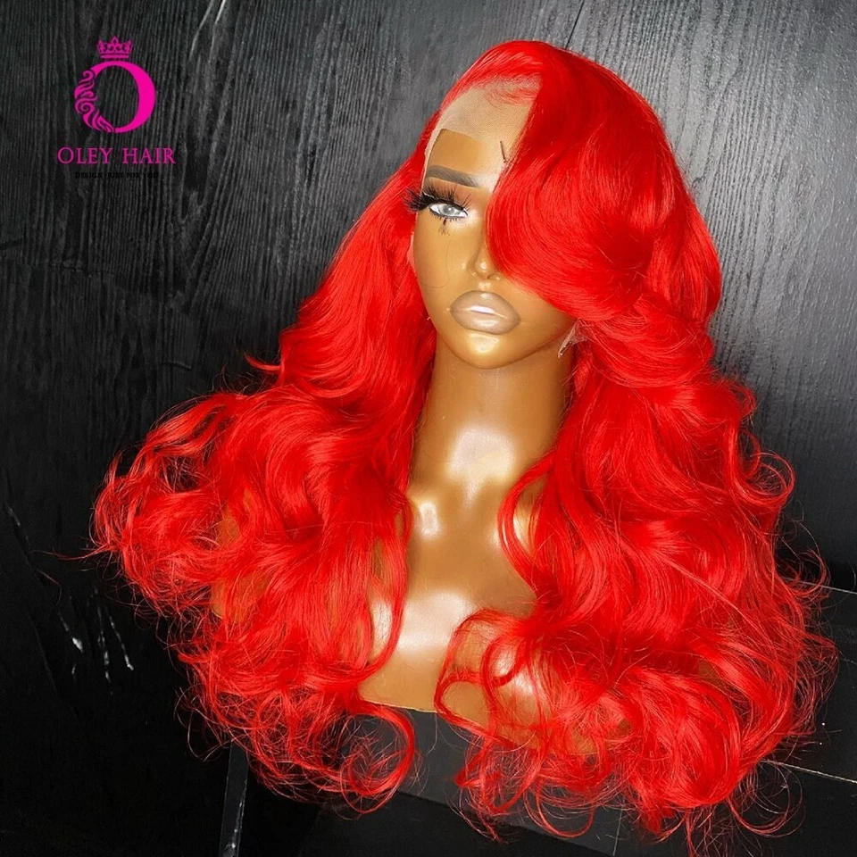 Pelucas pre arrancadas Body Wave rosa 30 pulgadas 13x4 sintético invisible encaje delantero rojo Foto 2 de 4