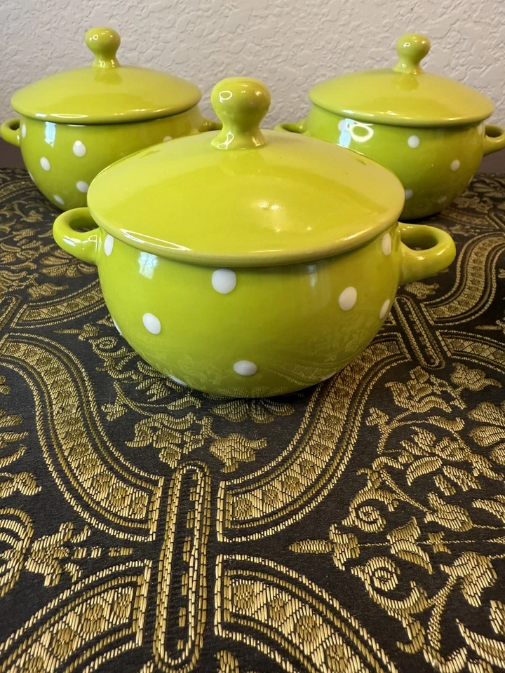 Servette家用汤碗带手柄和盖子陶瓷圆点5件套 — 第 2/4 张图片