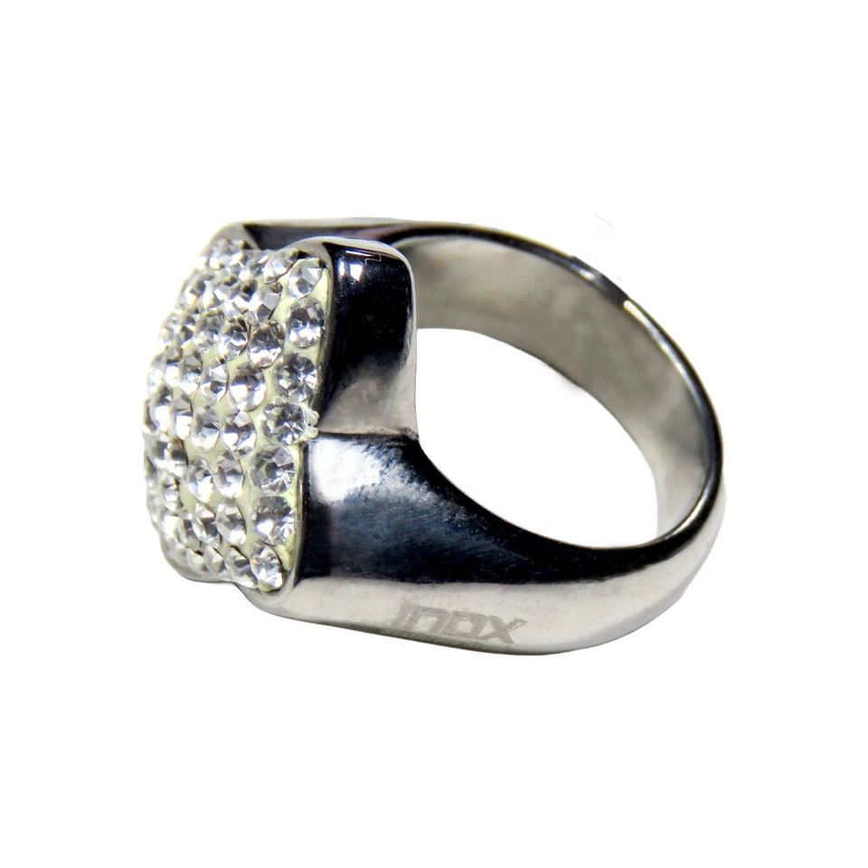 Women's Polished Stainless Steel Ring with White Square and CZ Accents, Size 7 - Image 2 of 3