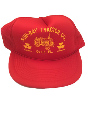 Vintage Sun-Ray Tractor Co. Hat Ocala Florida Snapback Trucker Red