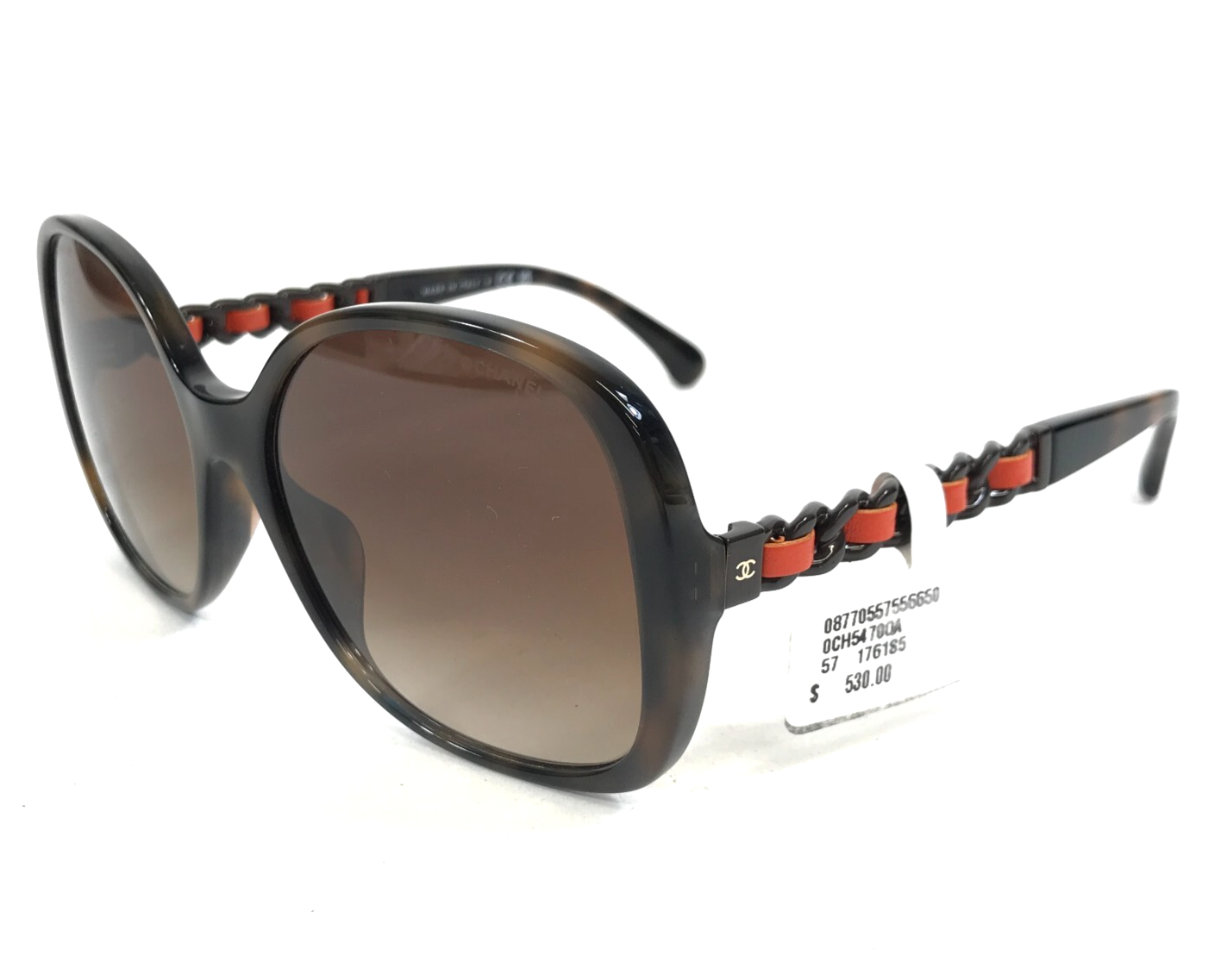 Chanel 5470-Q-A Havana Brown Sunglasses Asian Fit Woven Leather-image