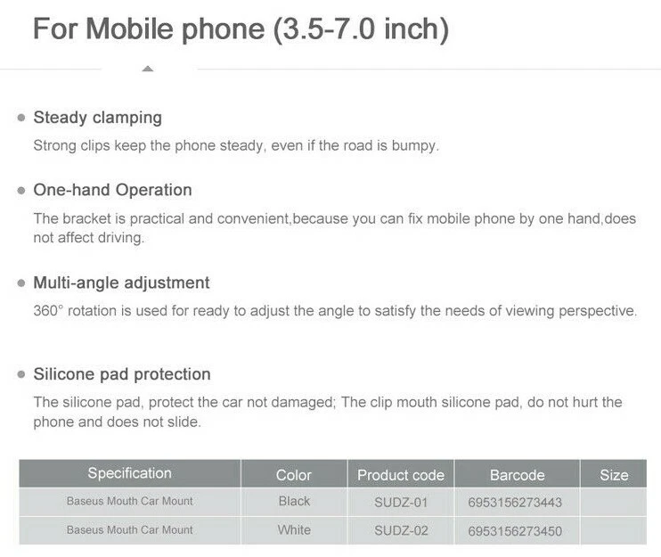 Baseus Auto Dashboard Mobile Phone Bracket Car Smart Phone Holder GPS Clip Mount - Image 2 of 4