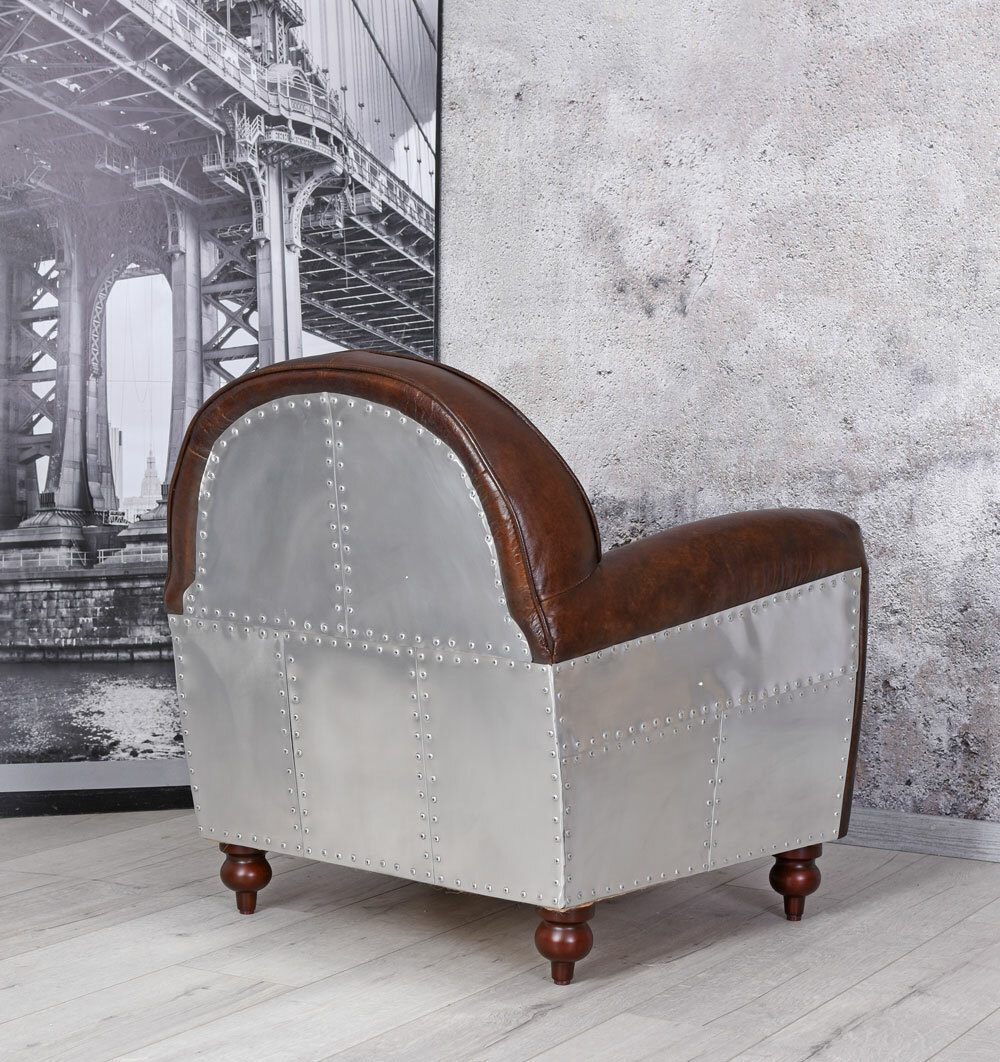 En Cuir Véritable Fauteuil Club Loft Chaise Vintage de Cocktail Antique