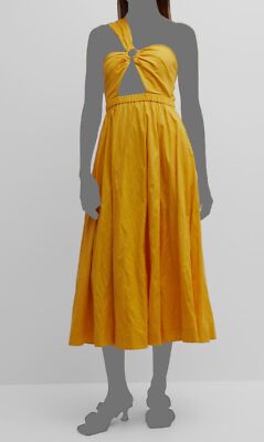 jason wu linen dress $975 Jason Wu Women's Yellow One-Shoulder Cutout Linen-Blend Midi Dress  Size 2
