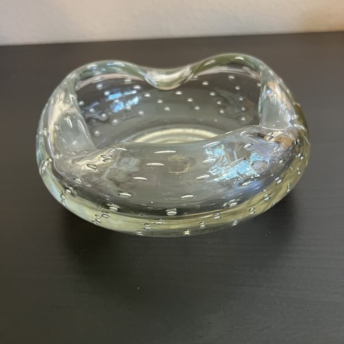 Vintage MCM Blenko Glass Ashtray Clear Glass Controlled Bubble Plants Amorphous - Picture 6 of 13