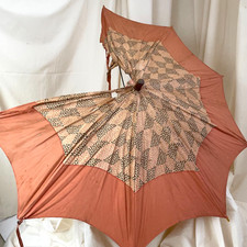 Antique Wounded 1920's Parasol Handmade Umbrella Brown Sun Shade Decor