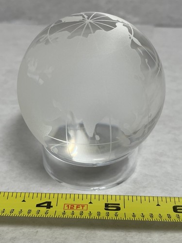 Earth 3" Globe World Sphere Paperweight Etched Frosted Clear Crystal Glass Gift - Picture 9 of 15