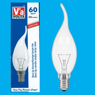 10x 60W Volta klar gebogene Spitze Kerze Glühbirne SES E14 kleine Edison Schraube