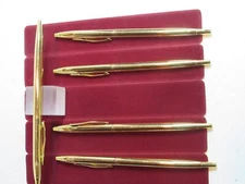 LOT OF 5 TERZETTI  "SLIM" PLUS GOLD/GT BALLPOINT PENS-UNIFORM PEN+VELVET POUCH