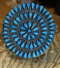 Beautiful Large Zuni Turquoise & Sterling Bracelet, Size 7 Free Shipping